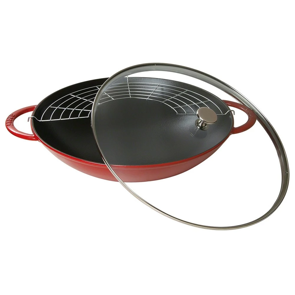 Staub Enamelled Cast Iron Wok Cherry 37cm Red 5.7L 3 Staub Enamelled Cast Iron Wok Cherry 37cm Red 5.7L
