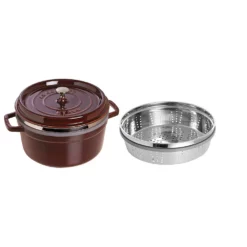 Staub Enamelled Cast Iron Round Cocotte With Steamer Grenadine 26cm 5.2L -Cookware Shop DKS 65101 3