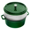 Staub Enamelled Cast Iron Round Cocotte With Steamer 26cm Basil Green 5.2L