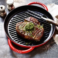 Staub Round Cast Iron Pure Grill Pan 26cm Cherry Red -Cookware Shop DKS 65540 3