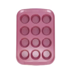 Soffritto Commercial Non-Stick Carbon Steel 12-Cup Muffin Pan Pink