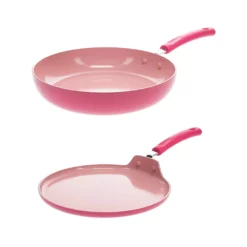 Scullery Kolori Ceramic Non Stick Crepe Pan & Frypan Set Pink