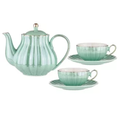 Ashdene Parisienne Pearl Teapot & 2 Teacup Set Aquamarine