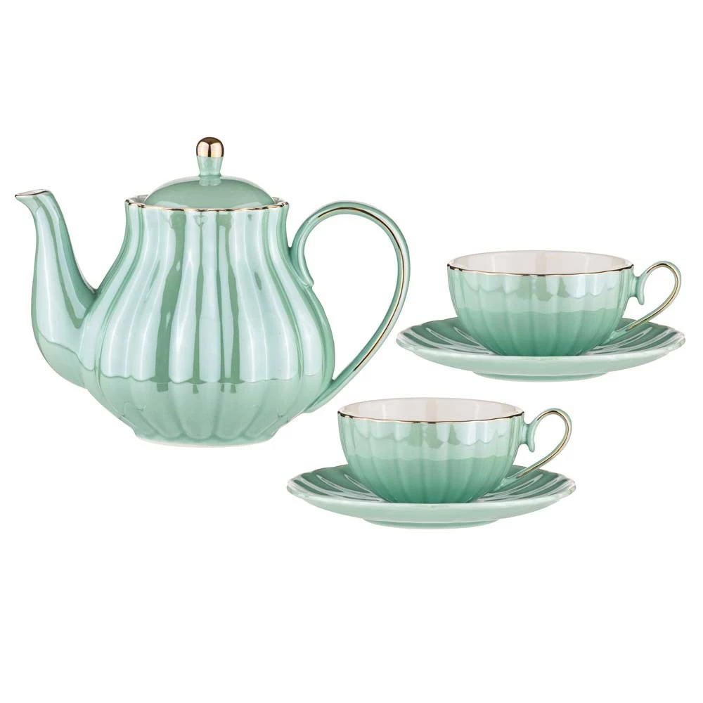 Ashdene Parisienne Pearl Teapot & 2 Teacup Set Aquamarine 3 Ashdene Parisienne Pearl Teapot & 2 Teacup Set Aquamarine