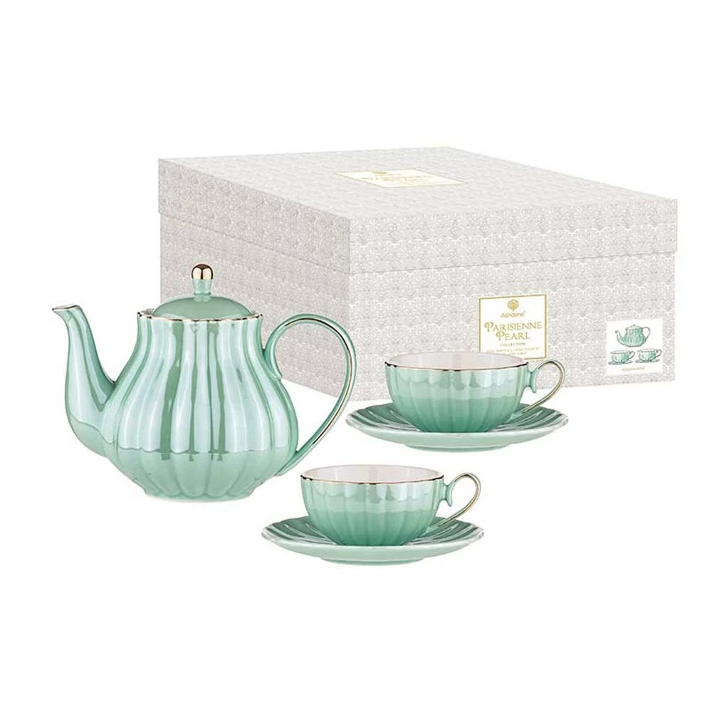 Ashdene Parisienne Pearl Teapot & 2 Teacup Set Aquamarine 5 Ashdene Parisienne Pearl Teapot & 2 Teacup Set Aquamarine - Image 3