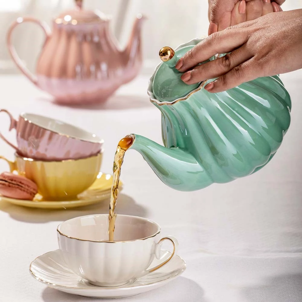 Ashdene Parisienne Pearl Teapot & 2 Teacup Set Aquamarine 6 Ashdene Parisienne Pearl Teapot & 2 Teacup Set Aquamarine - Image 4