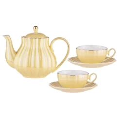 Ashdene Parisienne Pearl Teapot & 2 Teacup Set Buttermilk