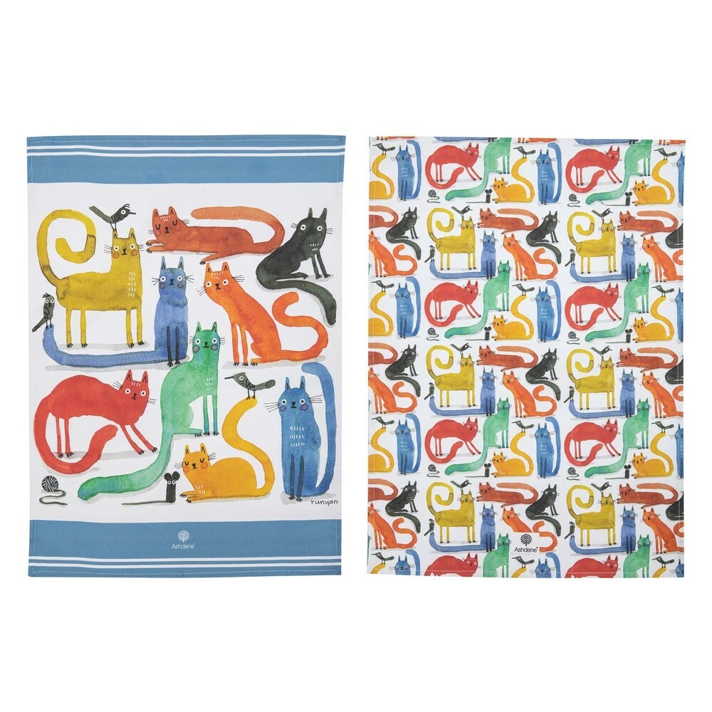 Ashdene Quirky Cats Assorted 2 Pack Of Kitchen Towels 3 Ashdene Quirky Cats Assorted 2 Pack Of Kitchen Towels