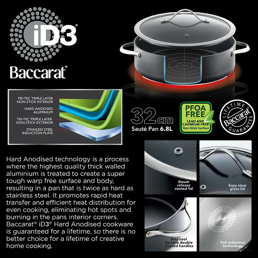 Baccarat ID3 Non Stick Hard Anodised Saute Pan With Lid 32cm 6 Baccarat ID3 Non Stick Hard Anodised Saute Pan With Lid 32cm - Image 4