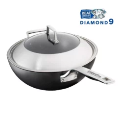 Cuisine::pro Diamond 9 Hard Anodised Aluminium Non-Stick Wok With Lid 32cm